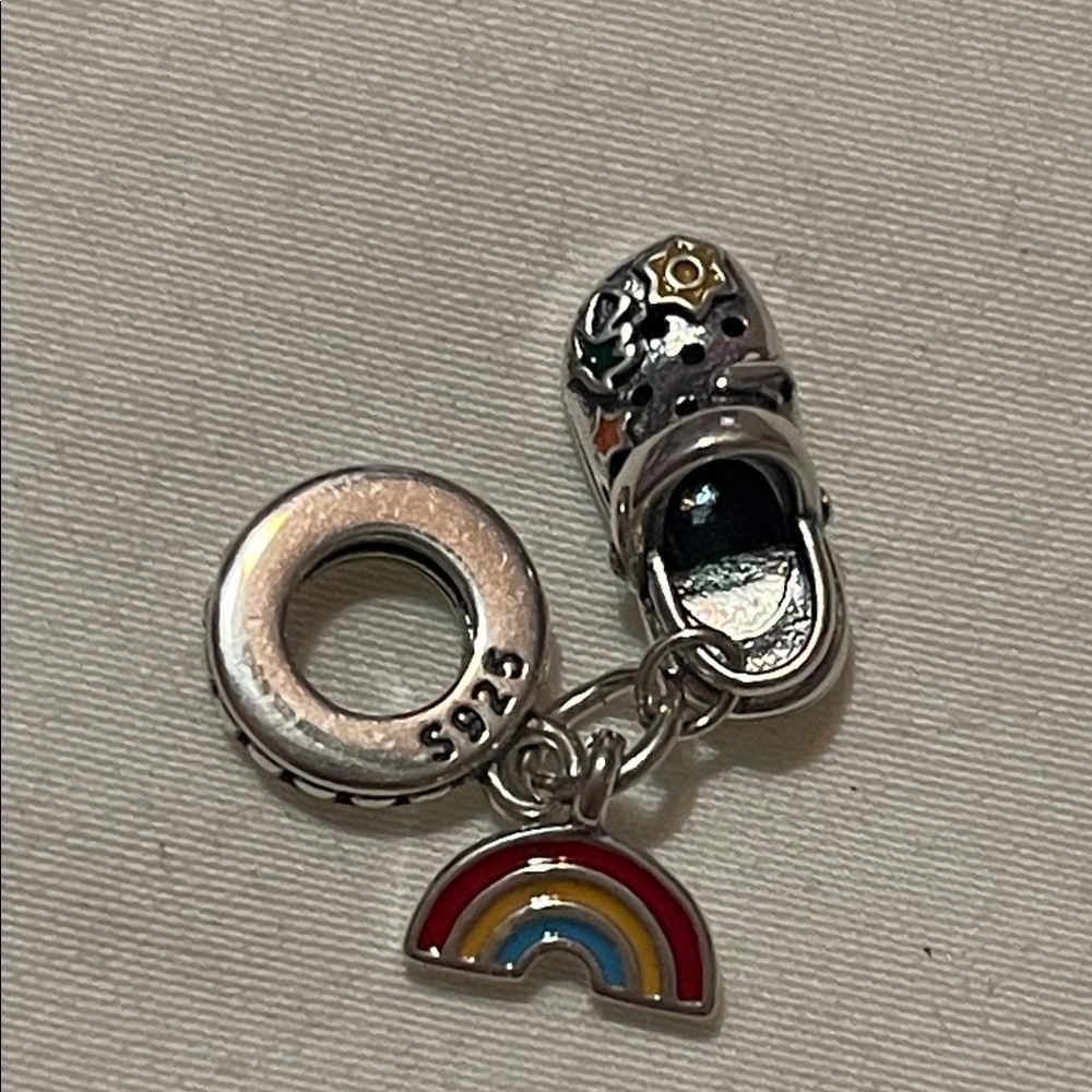 Pandora 925 Sterling Silver Croc Shoe Charm with Rainbow Pendant